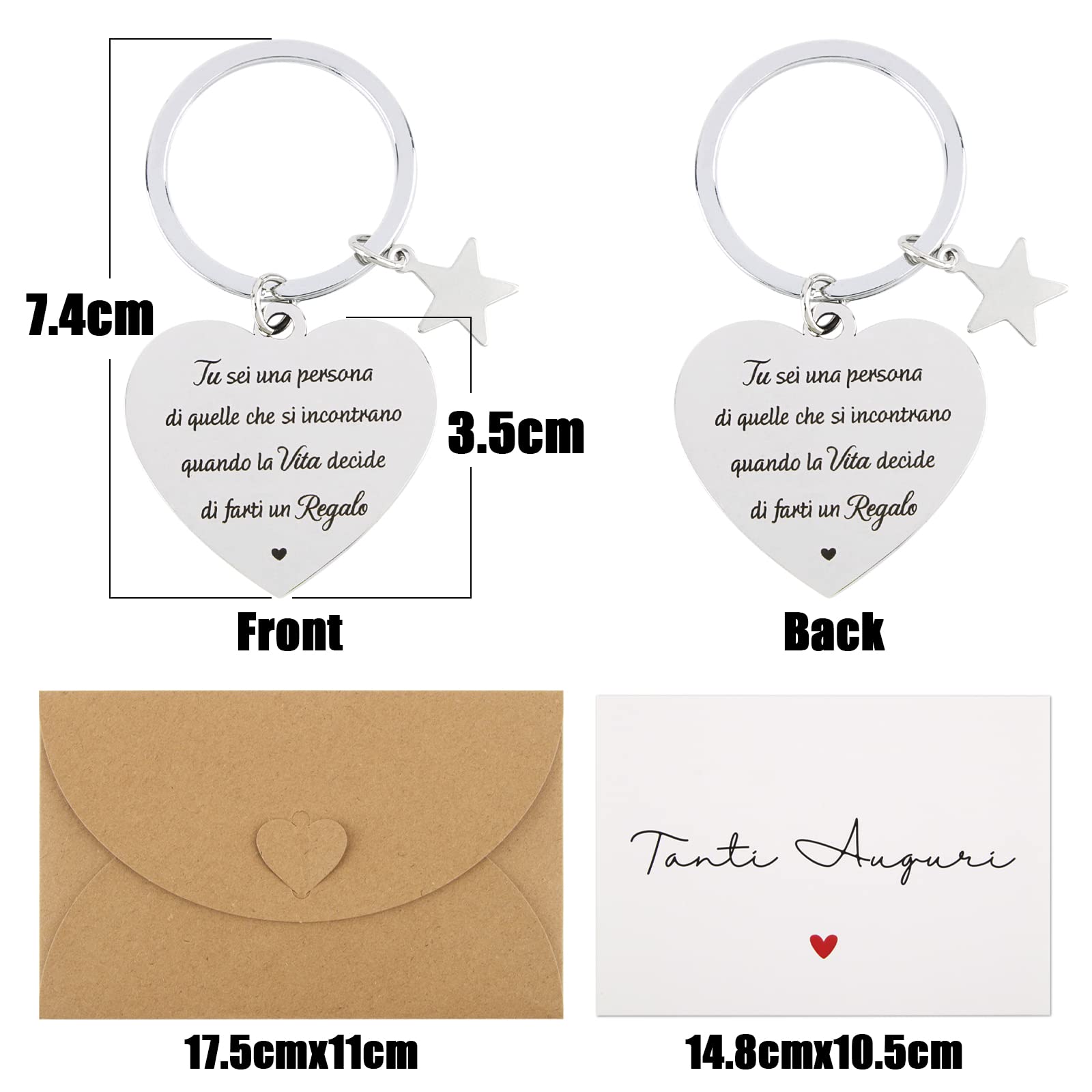 GEBETTER 1*Llavero Regalo Colega Mujer Corazón 4CM + 1*Tarjeta De Felicitación + 1*Sobre Para Amiga Compañera De Trabajo Amistad Jubilación En