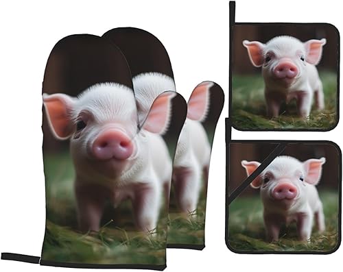 Lindos guantes de horno resistentes al calor, 2 unidades y soportes para ollas, 2 piezas, guantes de cocina para hornear, juego de 4 piezas, tela de