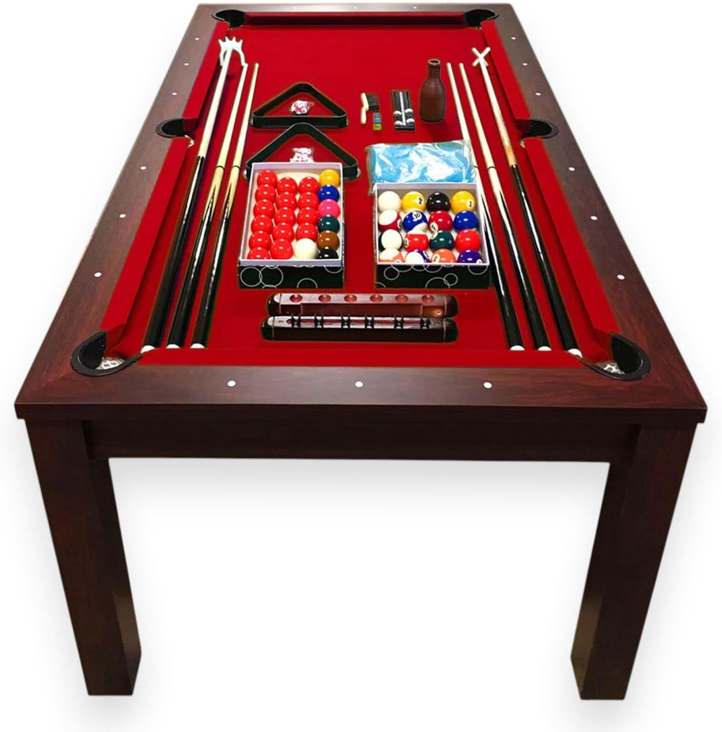 SIMBASHOPPING 7 Foot Pool Dining Table Combo Red Felt Modern Billiard Table with Dining Top Included – Vulcan