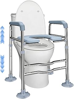 Toilettensitzerhöhung mit Armlehnen, Erhöhter Toilettensitz mit Griffen Höhenverstellbarer für Senioren WC-Sitzerhöhung für ältere Menschen Behinderte Schwangere bis 150kg passend für Meisten Toilette
