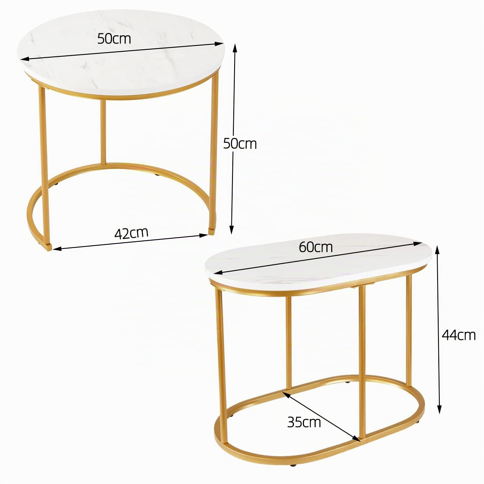 SogesHome Satztische fürs Wohnzimmer 2er Set Couchtisch Beistelltisch Sets Wohnzimmertisch Nachttisch Satztisch Pflanztisch mit Metallgestell, einfacher Aufbau