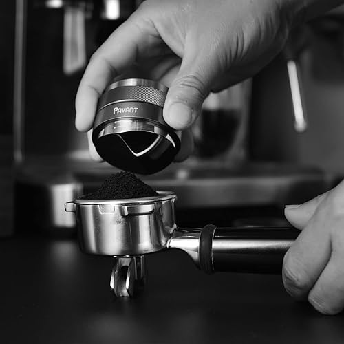Miniatura 3 de Distribuidor de cuña de espresso de 2.098 in y manipulador de palma, herramienta de distribución de café de doble cabezal Pavant con base en forma