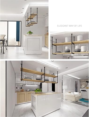 Miniatura 6 de Shelves Whftd Hanging Floating Shelf - Wrought Iron Plant Rack, European-Style Simple Solid Wood Storage Rack, for KitchenLivingBar Decoration Shelf