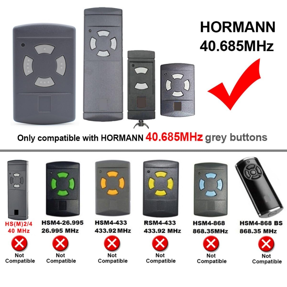 40.685MHz Hörmann Handsender mit grauen Tasten - Kompatibel mit HS4, HSM4, HS2, HSM2, HSE2 und HSE4 (2)