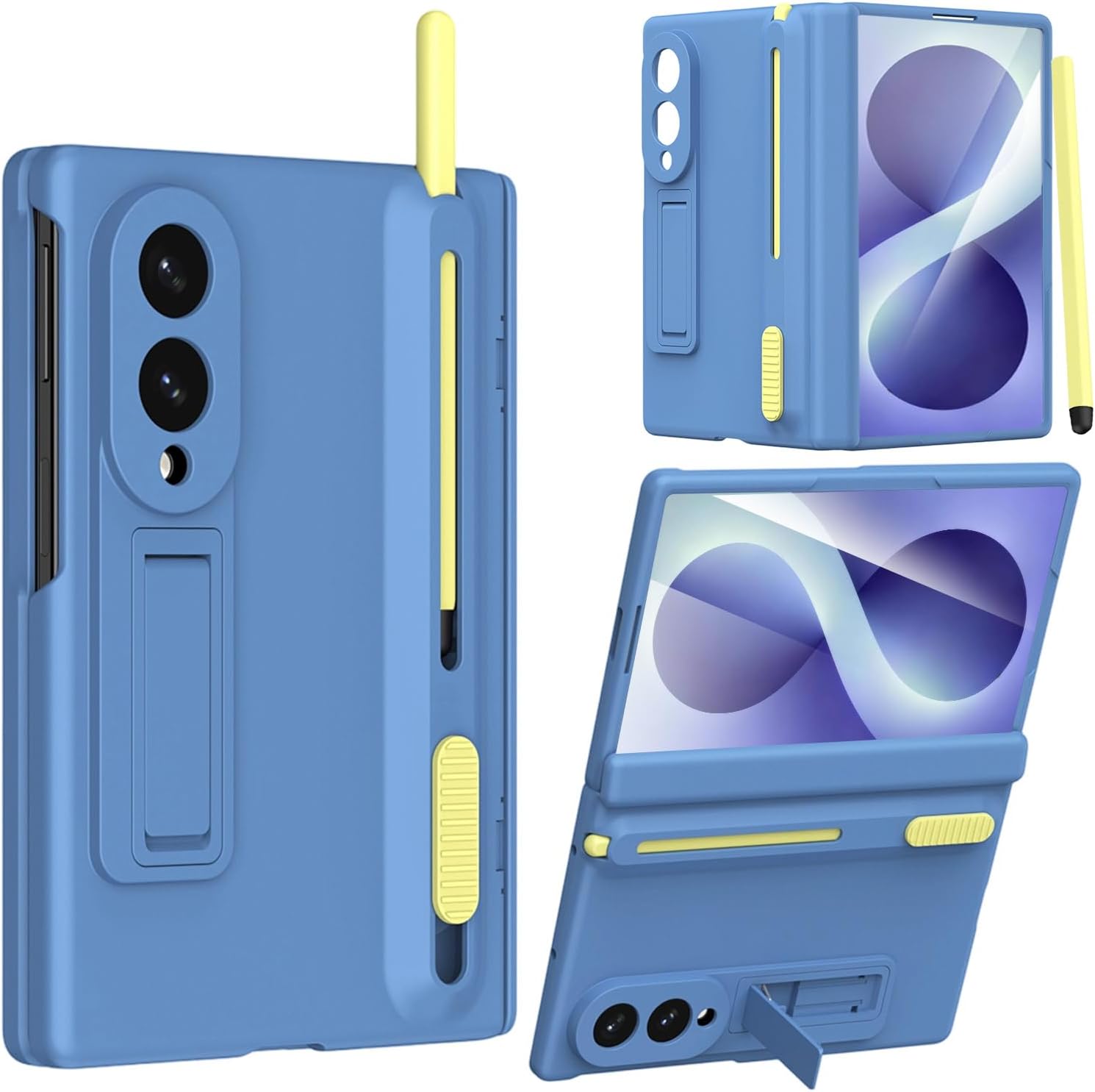 NINKI for Samsung Galaxy Z Fold 8 Case with S Pen Holder and Hidden Kickstand,Built-in Stylus Drop-Proof Hinge Screen Protector Phone Cover for Samsung Z Fold8 Case with S Pen Slot & Stand – Sky Blue