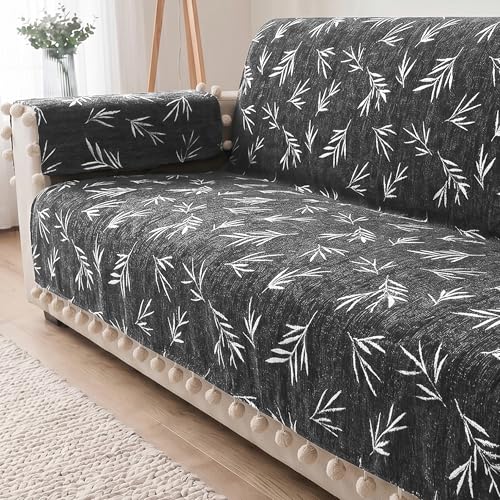 Image of Story@Home Chenille Sofa Cover 3 Seater Fully Covered with Back Covers (152x178Cm) & Arm Rest Covers | Anti Slip Sofa Mat for 1 /2 /3 Seater & L Shape Sofa Cover - Slate & Snow
