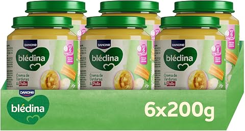 Blédina Tarritos de Crema de Verdura y Pollo para Bebé. Tarritos Blédina Fuente de Omega 3, Sin Sal Ni Azúcares Añadidos y Sin Gluten. Desde los 6 Meses, Pack 6x200g