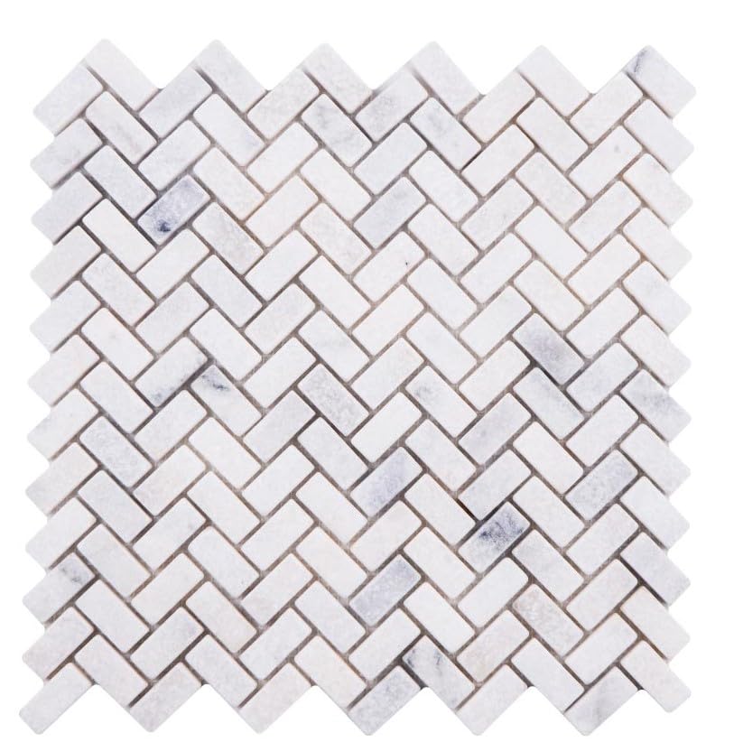 Mosaik Fliese Marmor Naturstein Herringbone Carrara Antik...