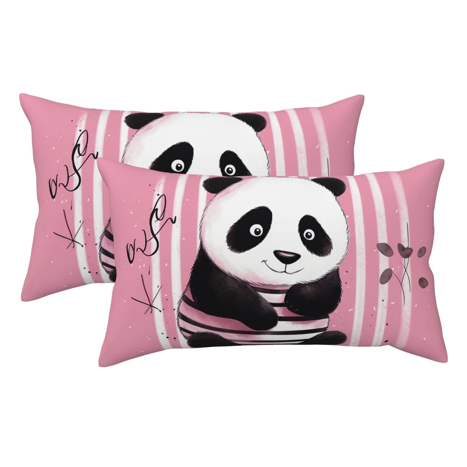 2 Pack King Size Pillow Cases for Hair and Skin Soft Breathable Pillow Case Covers with Hidden Zipper Striped Panda Pillowcase 20x36 Inches Pillow Covers for Sleeping Gift