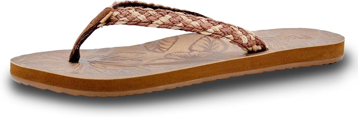 Flojos Womens Floriana Sandals | Lightweight Braided Upper-On Burnished Flip-Flop Sandals w/Hibiscus Footbed & TPR Outsole
