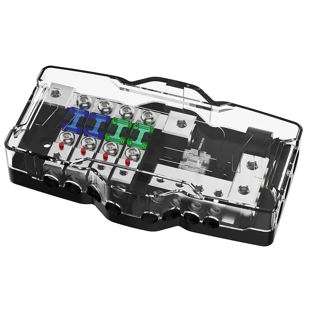 KMH Universal Fuse Power Distribution Block with Ground | 4 Way AWG Gauge Audio Splitter with 60A Mini ANL Fuse Holder | Car Accessories High Strength Safe Audio Boat Auto Stereo Amplifier-image-3
