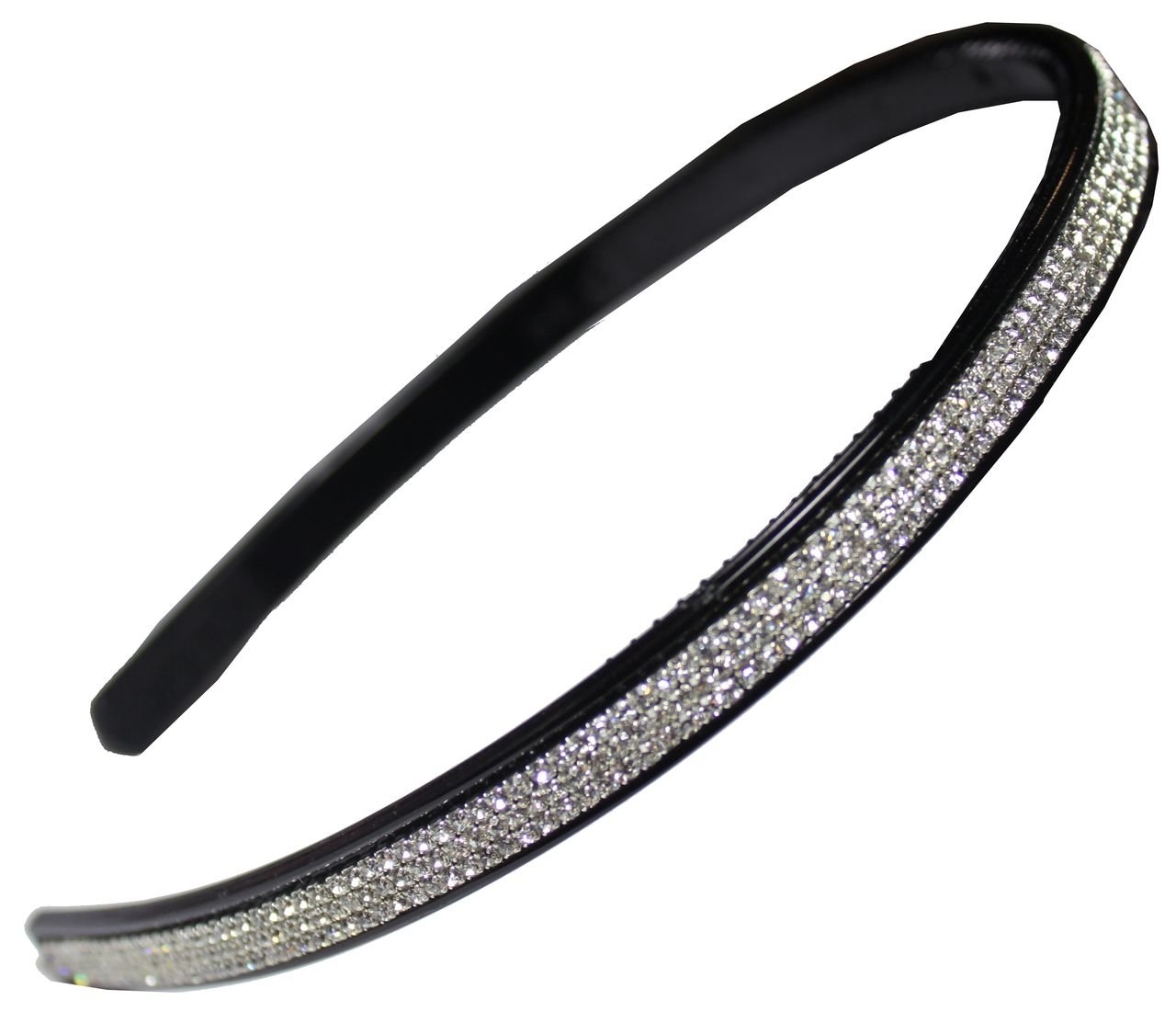 Fancy Starry Triple Crystal Rhinestone Row 0.4" Black Tone Headband - White