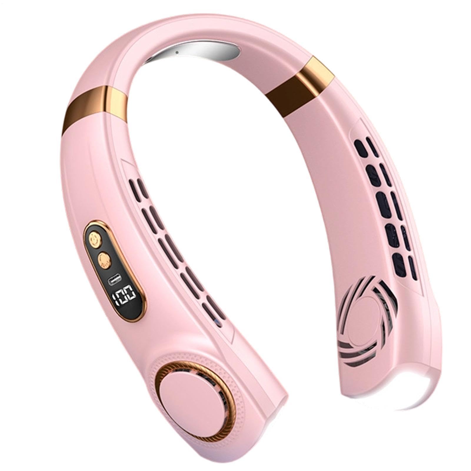 Generico Ventilatore Da Collo,5 Velocità, Ricaricabile, Silenzioso - Ventilatore da collo indossabile con luce LED a 7 colori e display,per Estate, Viaggi, Guida in Auto, Campeggio, Spiaggia
