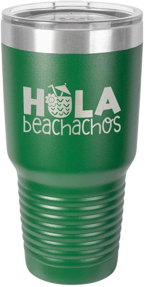 HOLA BEACHACHOS Green 30 oz Tumbler With Straw and Slide Top Lid | Stainless Steel Travel Mug | Compare To Yeti Rambler