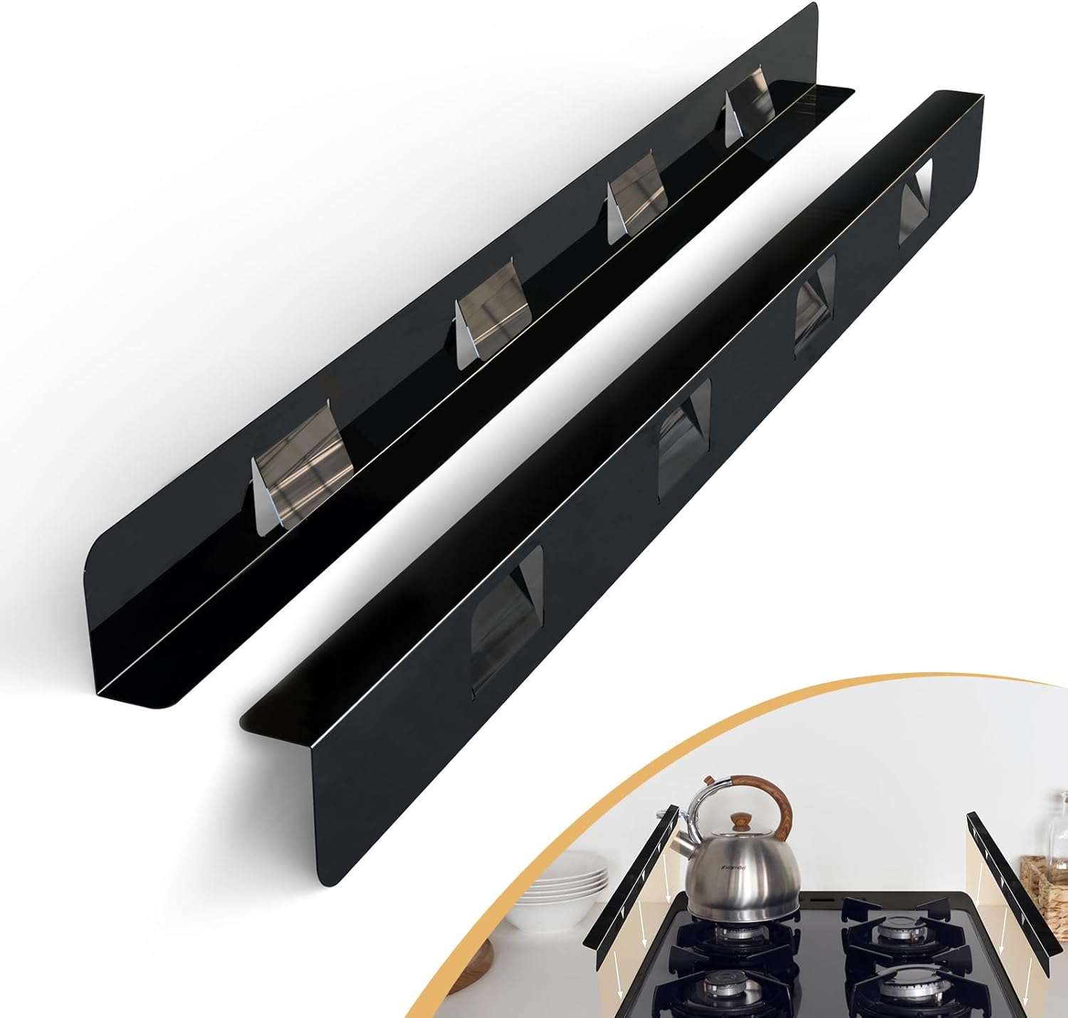 Stove Gap Covers 316 Stainless Steel Stove Gap Filler Oven Side Gap Filler Between Stove and Counter Slide in Range Trim Kit for Kitchen 2 Pack(23.2” Shiny Black) 23.2" Shiny Black