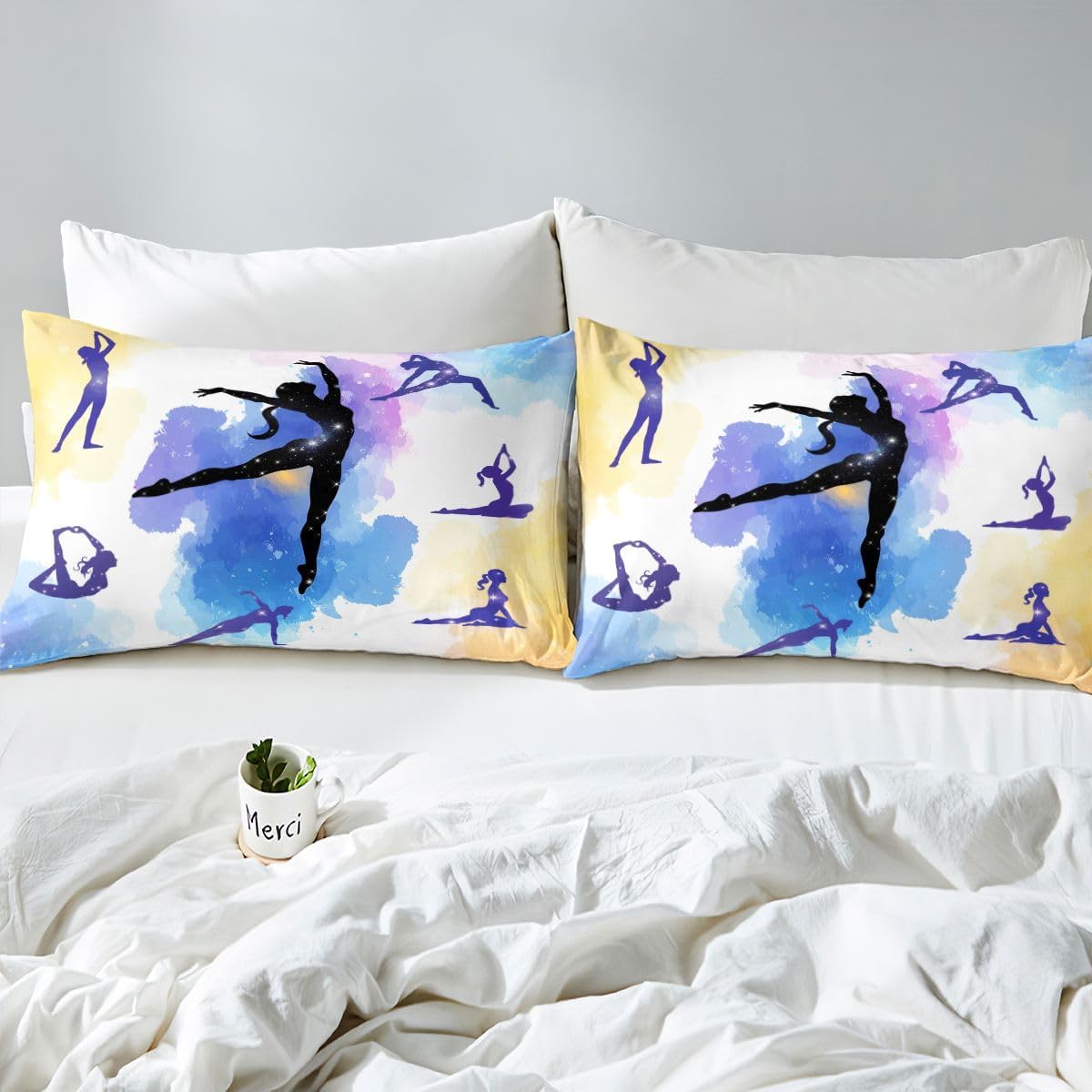 Gymnastics Bedding Set For Girls, Gymnast Dancers Comforter Cover Twin Size, Gymnastics Gift Duvet Cover For Kids Teens Women Adult Room Decor, Watercolor Tie Dye Quilt Cover With 1 Pillow Case