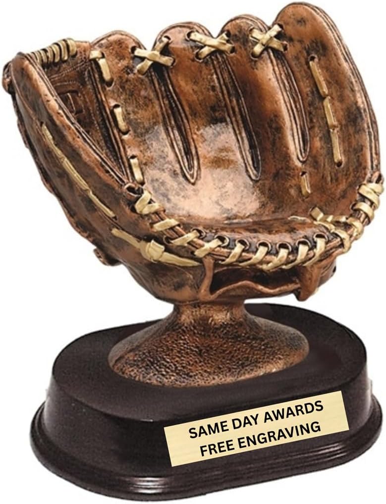 Baseball or Softball Glove Ball Holder Trophy – Custom Engraved Award with Rosewood Base, Recognition Display for Game Balls, Autographs, MVP Players, Coaches, Teams & Special Sports Achievements