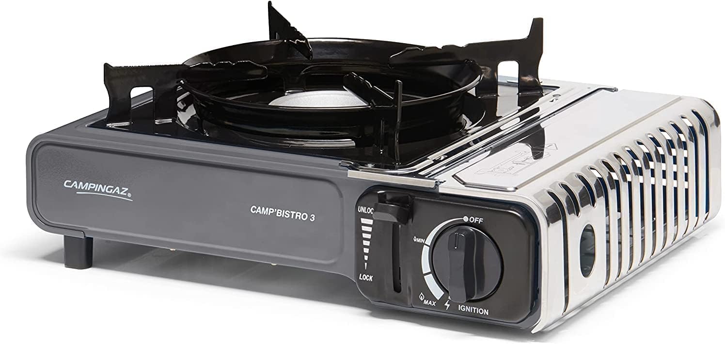 FYSHOP | Pack HORNILLO Campingaz Bistro 3 y 4 CARTUCHOS de gas butsir | Hornillo Camping de 1 Quemador | Cocina portátil compacta para Exteriores | (BISTRO 3 + 4 CARTUCHOS DE GAS BUTSIR)