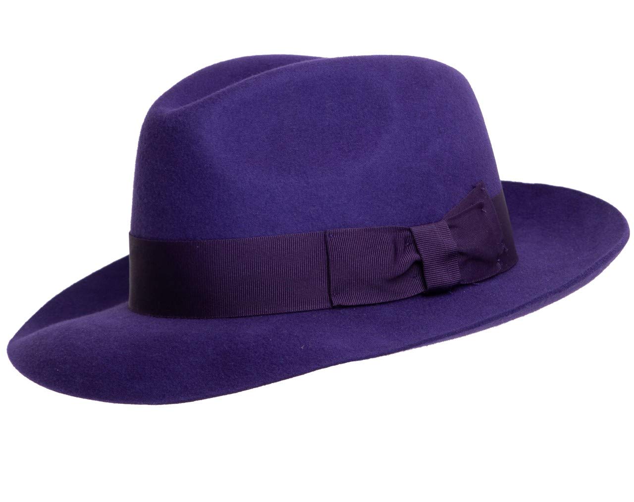 Dh Men's Purple Hand Made Gents Fedora Felt Trilby Hat With Wider Brim 100% Wool New (57)