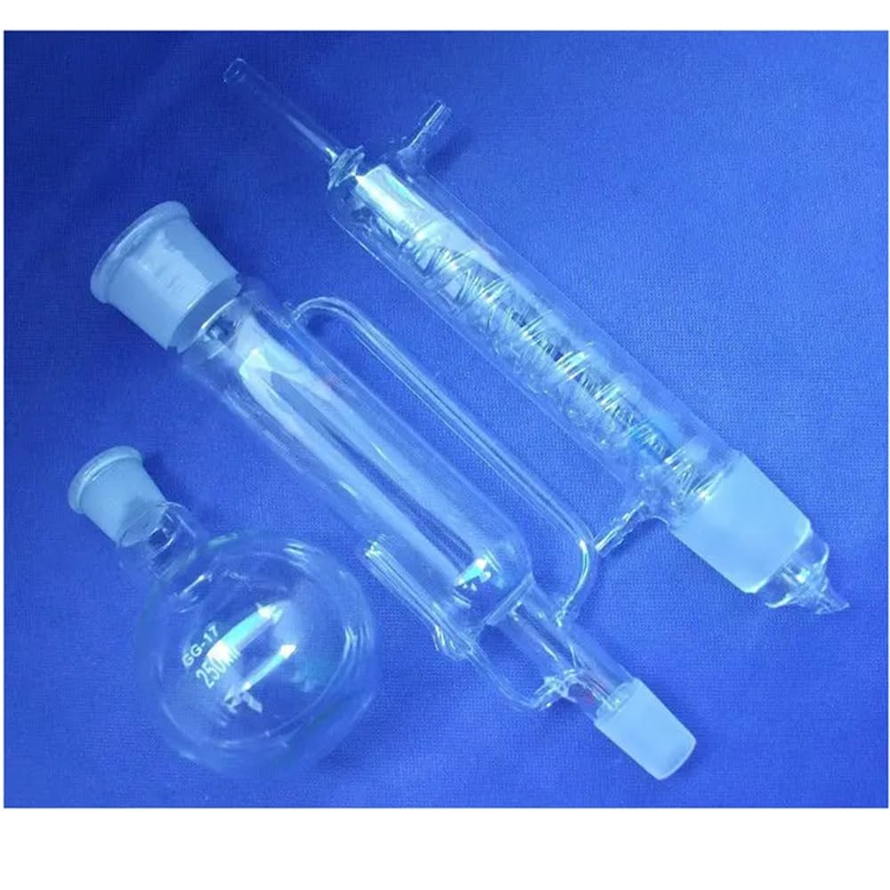 Instrumentos y Equipos de Laboratorio Aparato de vidrio Soxhlet de 250 ml con condensador en espiral y cuerpo extractor. Cristalería de laboratorio.