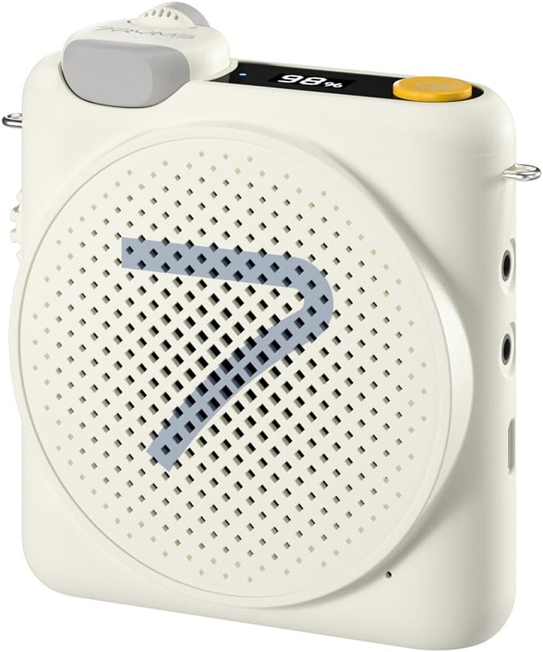 7RYMS WA2 Voice Amplifier for Teachers with Wireless Lavalier Microphone,Portable Speaker for Classroom,Speech,Training Outdoor,Mini Speaker Clip-On Mic- Noise Canceling,164ft Range,23H Working-White