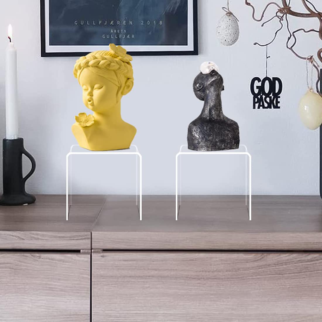 Parikshit sublimation Acrylic Buddha Showpiece Figure Statue Idols Home Decor Shelf Display Risers Organizer Stand for Living Room Table Showcase Transparent Holder Pack of 2 (Size: 5X5X5 Inch) 2