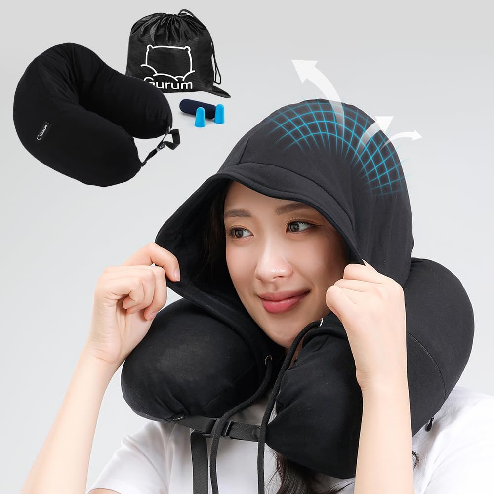 Gurum™ Hooded Premium Latex Travel Pillow – Comfortable