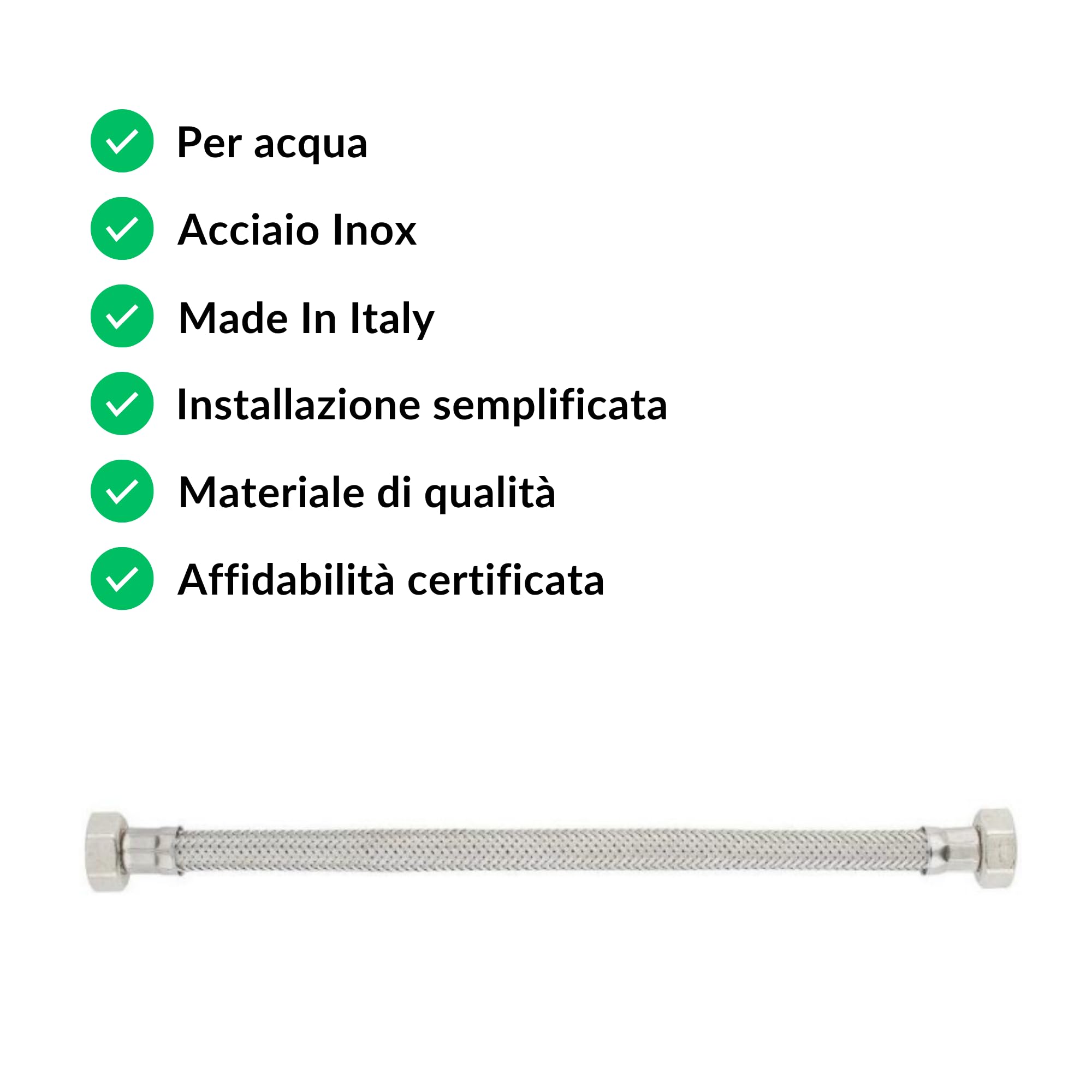 Set 2 Tubi Flessibili Idraulici 3/8" F x 3/8" F | Tubo Trecciato Acciaio Inox | Lunghezza 20 cm | Diametro DN 10 | Doppia Calotta | Anti-ruggine e Corrosione | Installazione Rapida