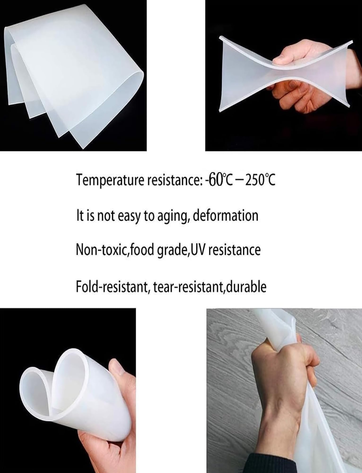 2 Stück Hochtemperatur-Silikon-Gummiplatten, Neopren-Küchenmatten, 500 x 500 mm, transparent, 0,5–10 mm Dicke, hitzebeständig, rutschfest, langlebig, Backmatte