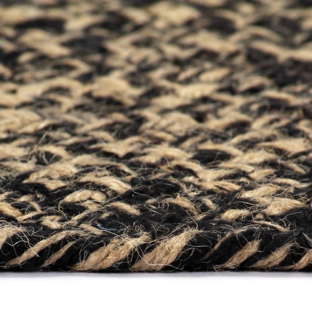 Tapis Fait Main en Jute Noir et Naturel 120 cm pour Salon Chambre Cuisine intérieur décoration Durable et Facile d'entretien