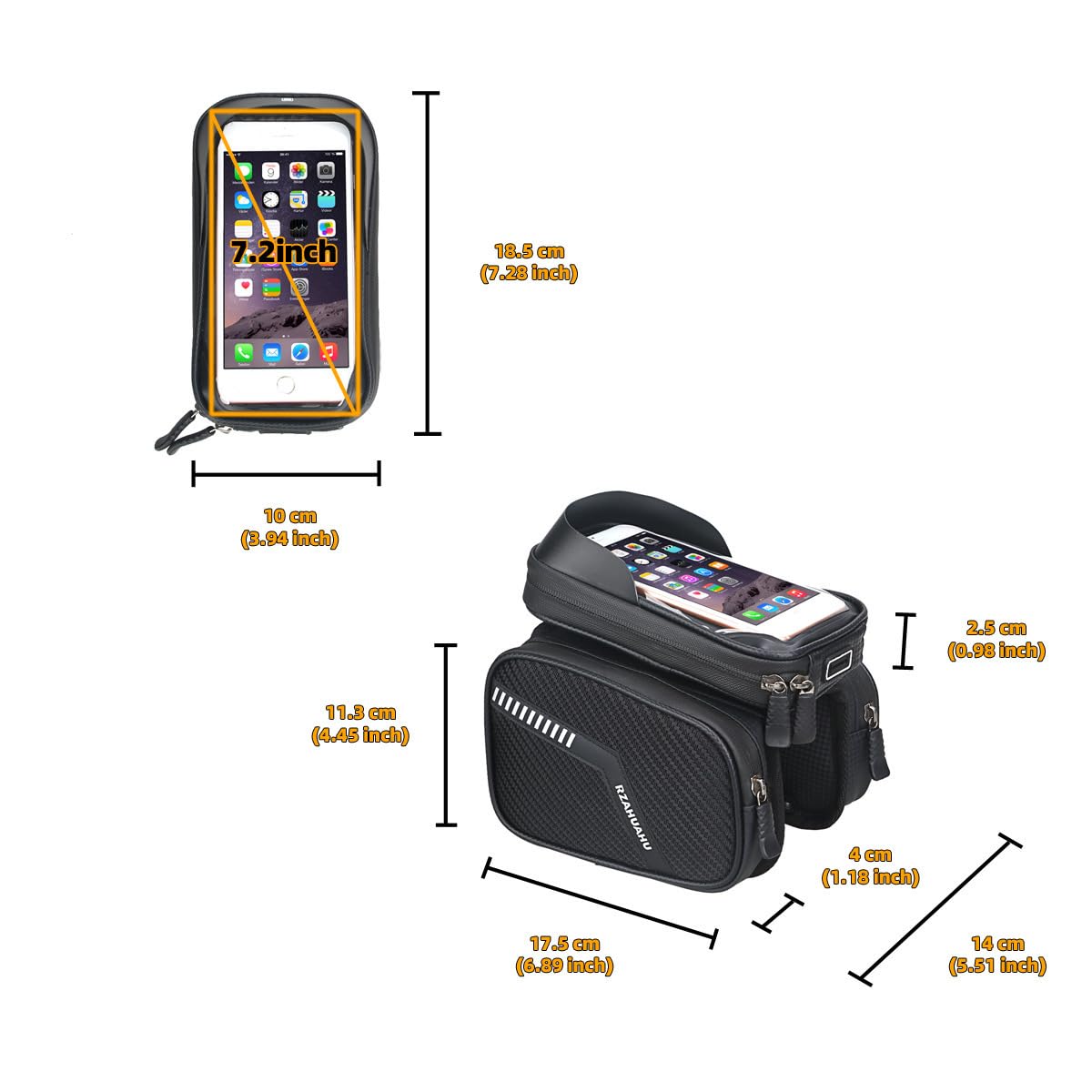 Bike Frame Bag with 2 Side Storage Pockets Bicycle Top Tube Phone Bag with Sensitive Touch Screen,Waterproof