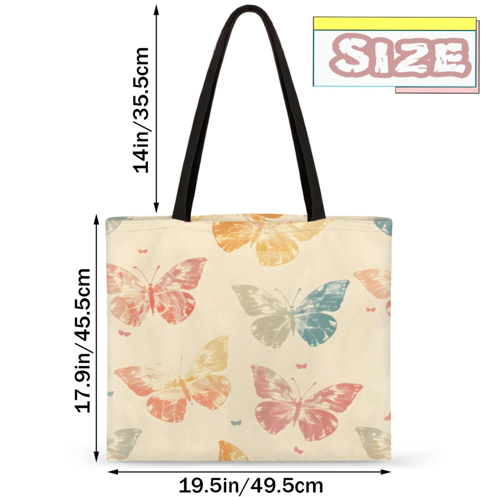 Mularoka Beautiful Colourful Butterfly Silhouette Square Canvas Tote Bag Top Handle Purses Stylish Women Canvas Shoulder Tote Bags Reusable Handbags for Work Travel Picnic Beach Shopping Gym Hiking
