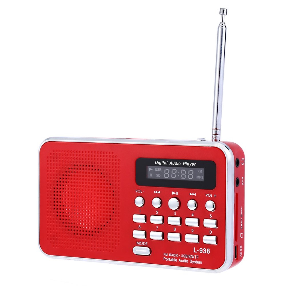 Everperfect New Red Mini Portable FM Radio Rechargeable Digital LED MP3