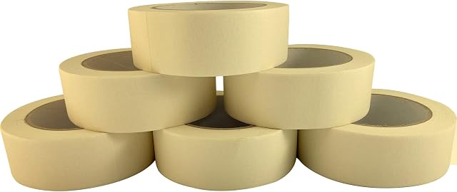 CARTZ 6 Rolls x 38mm x 50m Strong Adhesive Multi Surface Painters Masking Tape Ideal for Painting Decorating and Craftworks on Walls Ceilings Metals Woods and Glass