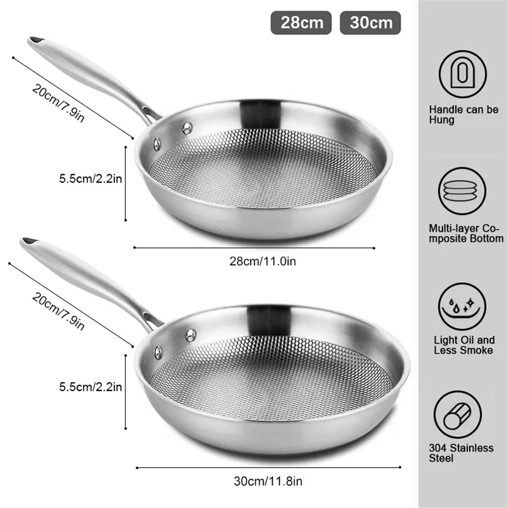 Padella in acciaio inox a cinque strati, antiaderente non rivestita, con texture a pois, adatta per pentole da cucina a induzione (A 28 cm)