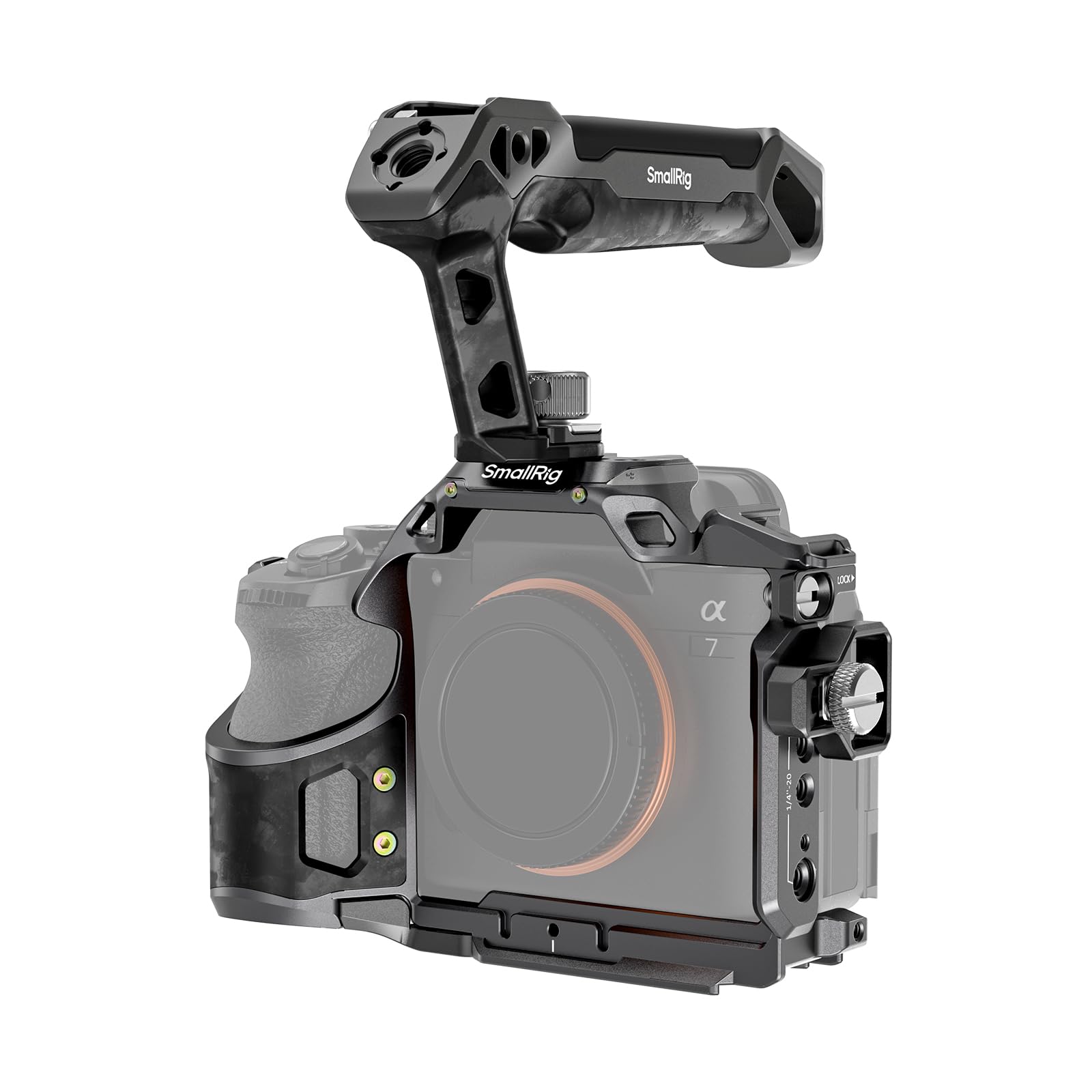 SmallRig Kit base per gabbia rinoceronte A7 V/A7R V/A7 IV per Sony Alpha 7 V/Alpha 7R V/Alpha 7 IV/Alpha 7S III/Alpha 7R IV, con maniglia superiore e morsetto per cavo HDMI