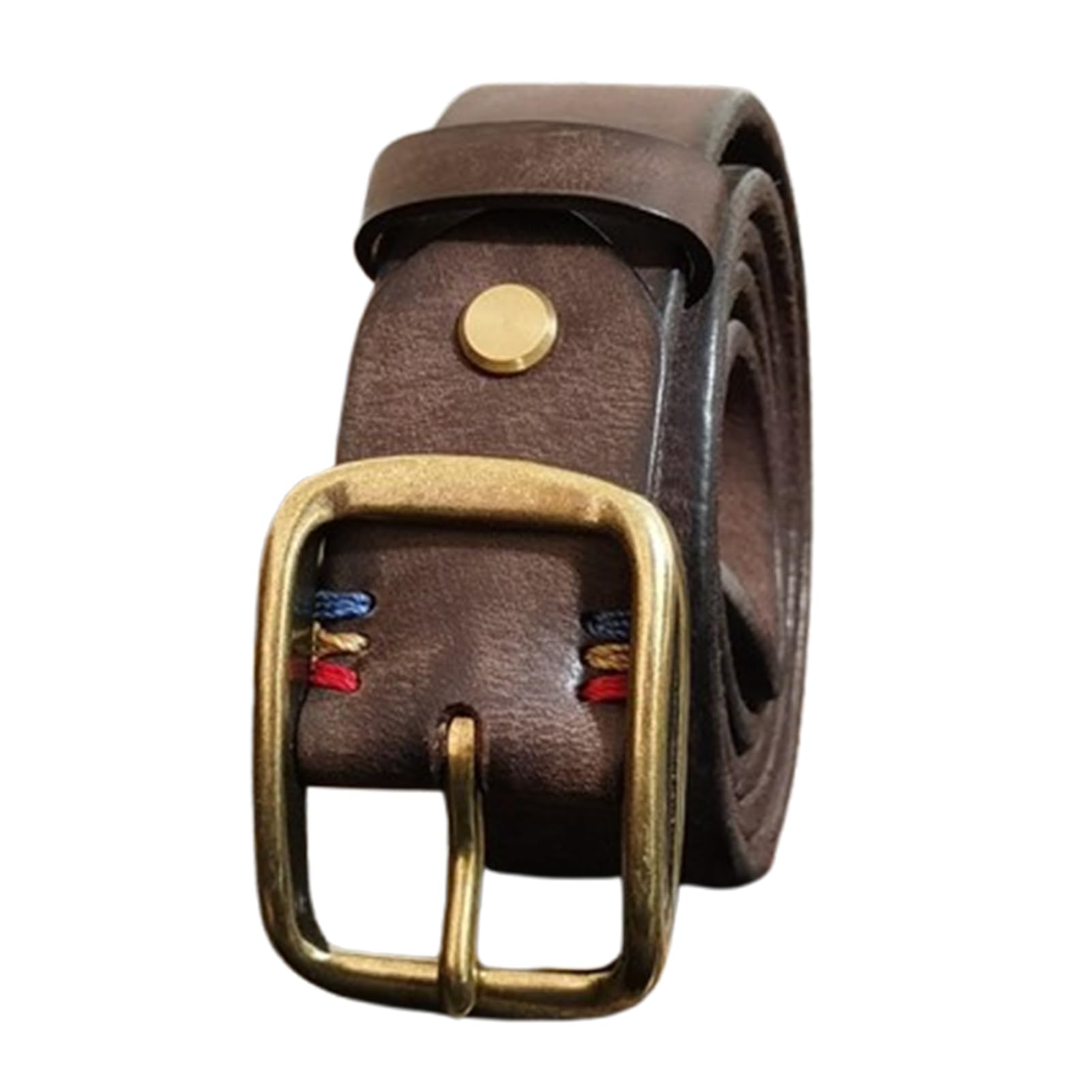 Cintura Unisex In Pelle, Stile Country Casual Quotidiano, Larghezza 1 1/2", Fibbia In Ottone Anticato, Cinturino Retrò Fatto A Mano
