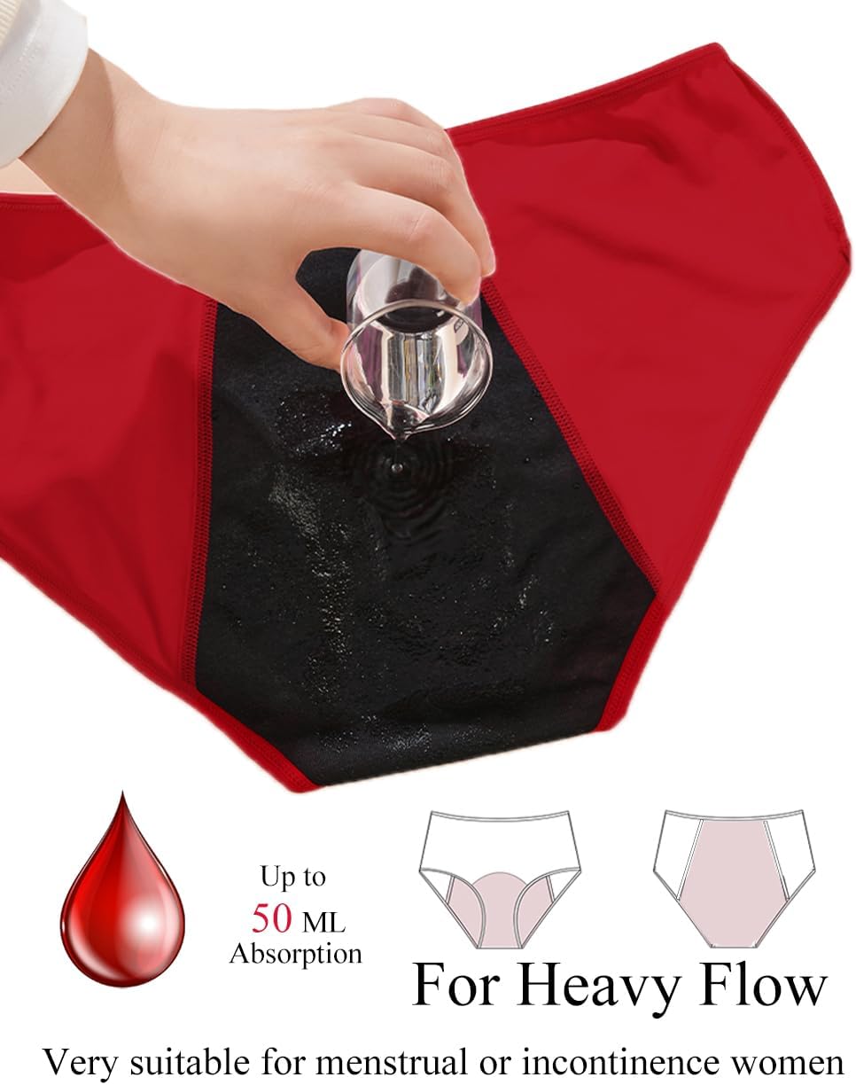 Period Underwear for Women Teens Girls Menstrual Briefs, Washable Leakproof Incontinence Protective Briefs Reusable - Image 4