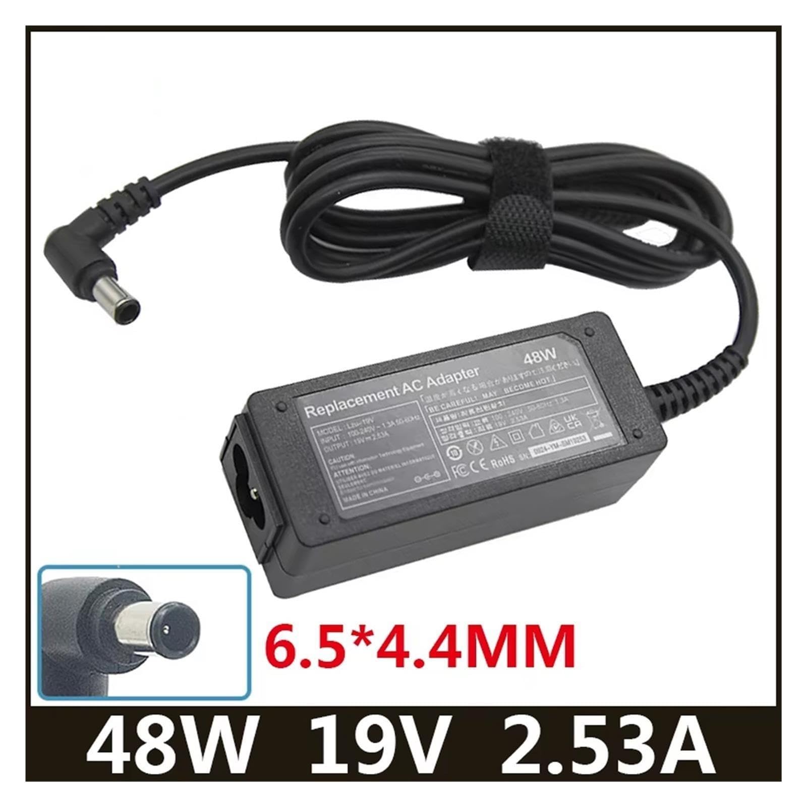 Adattatore Caricabatterie 48 W 19 V 2,53 A 6,5 X 4,4 Giri, Compatibile Con Samsung, Monitor TV Da 32 Pollici UN32J5003 UN32J4000AF UN32J5205 UN22H5000 J4500, Compatibile Con LG,(With BR plug)