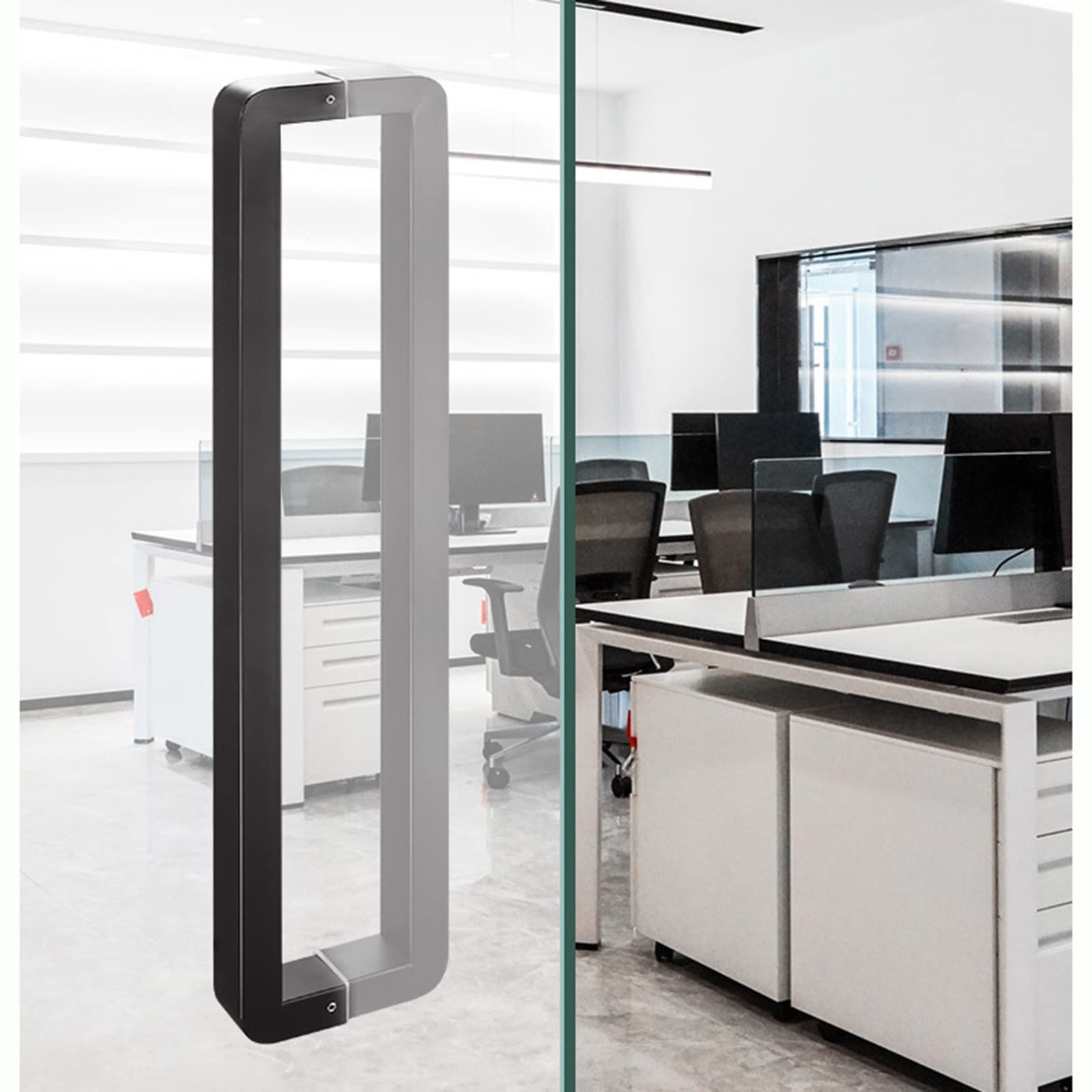 Poignée de porte coulissante en verre noir L62cm en acier inoxydable pour grange