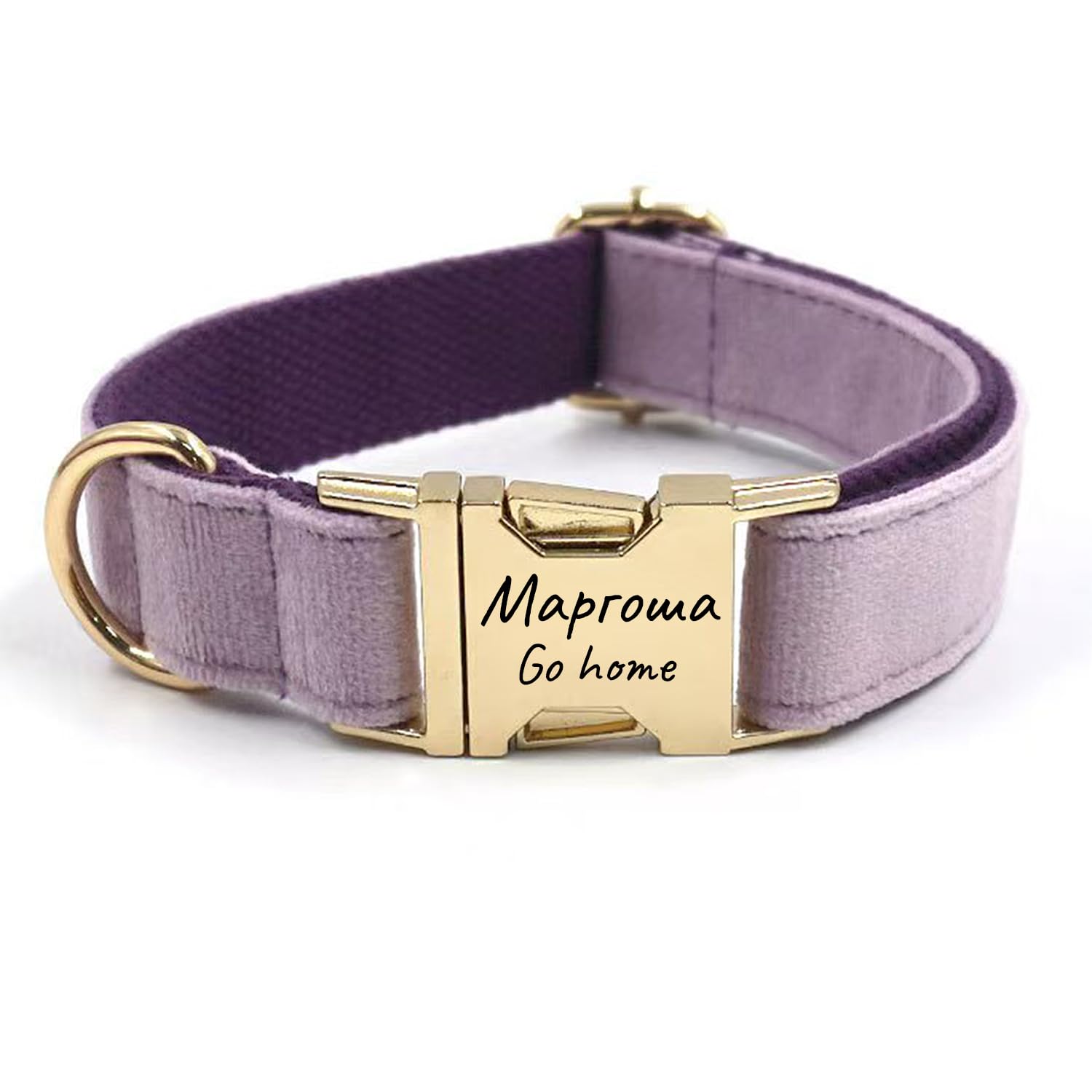 Personalized Soft Dog Collar, Laser Engraved Metal Buckle Dog Tag, Adjustable Through D-Ring, and Colors(Lavender,XS)