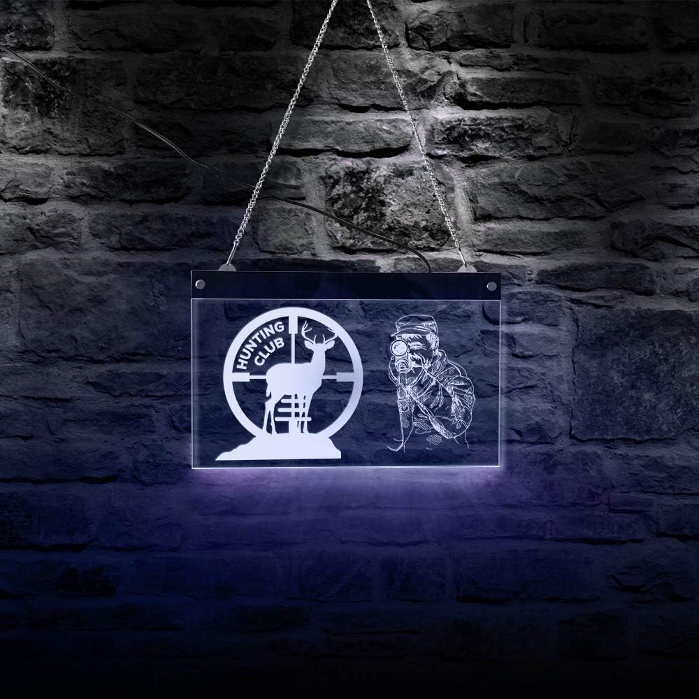 The Geeky Days Deer Hunting LED Lighting Neon Sign Hunting Club Electronic Lighted Signs Man Cave Light Up Hanging Board Wall Lighting Decor Deer Hunter Gift