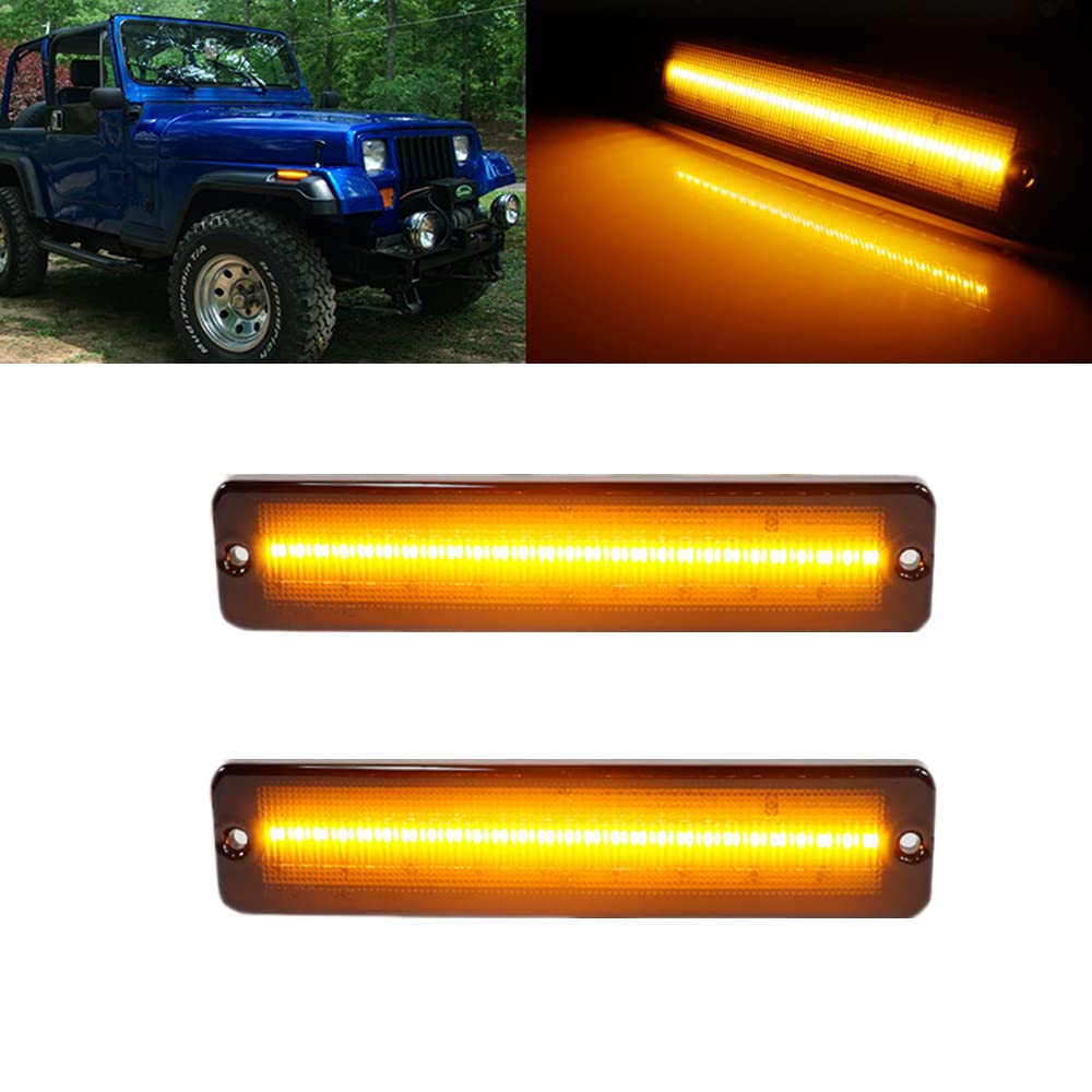 Lot De 2 Feux Latéraux LED Ambre Fumé – Compatible Jeep Wrangler YJ 1987-1995, IP67 Étanche, Super Luminosité