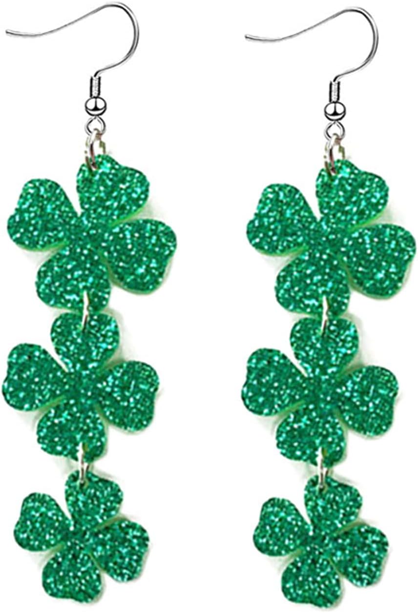 WCRAZYE St. Patrick's Day Green Leaf Earrings Acrylic Irish Shamrock Dangle Earrings for Women Green Good Luck Jewelry Gift