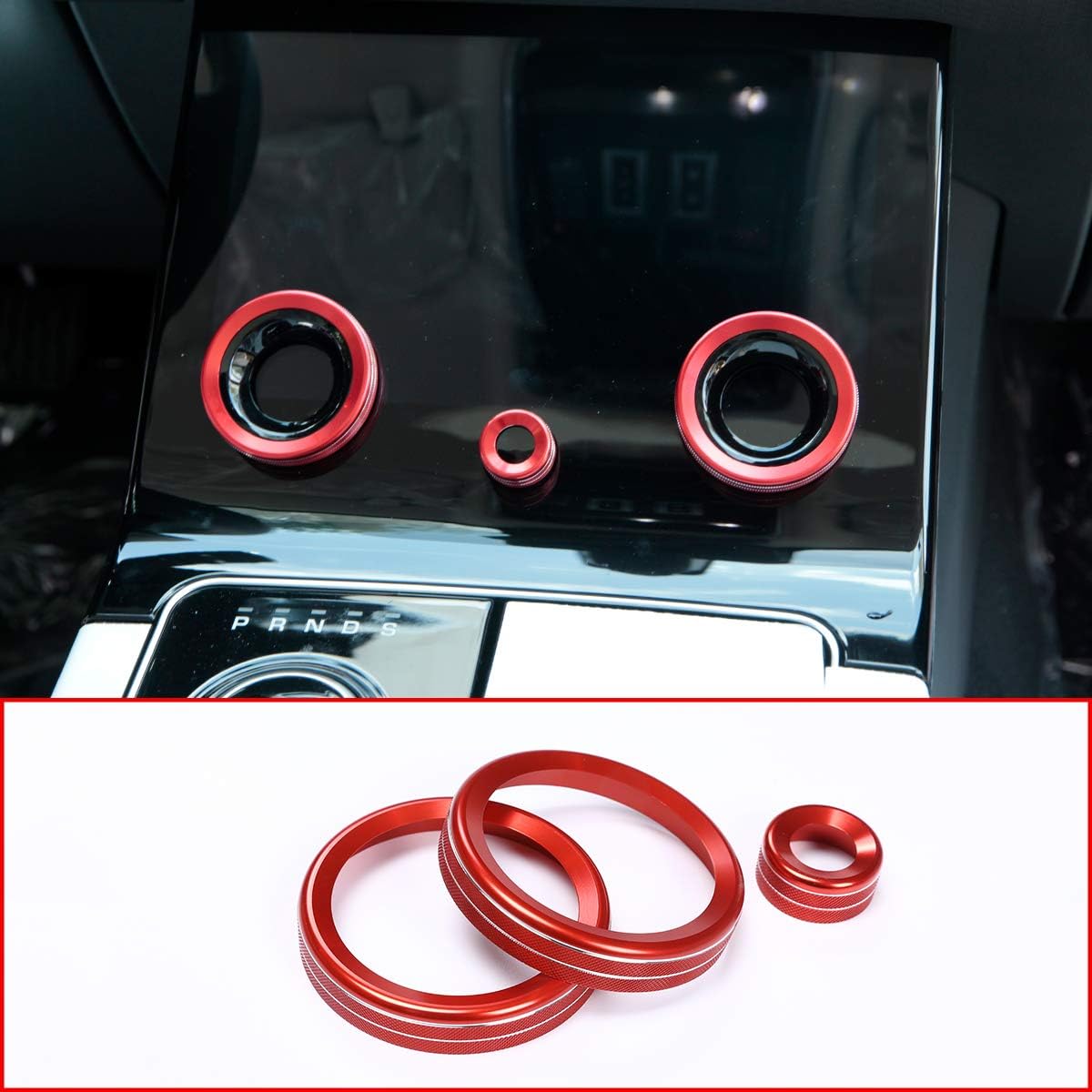 for Range Rover VELAR 2017-2019 Aluminum Alloy Car Central Air Conditioning Volume knobs Ring Cover Trim for Range Rover Evoque 2019 2020 (Red)