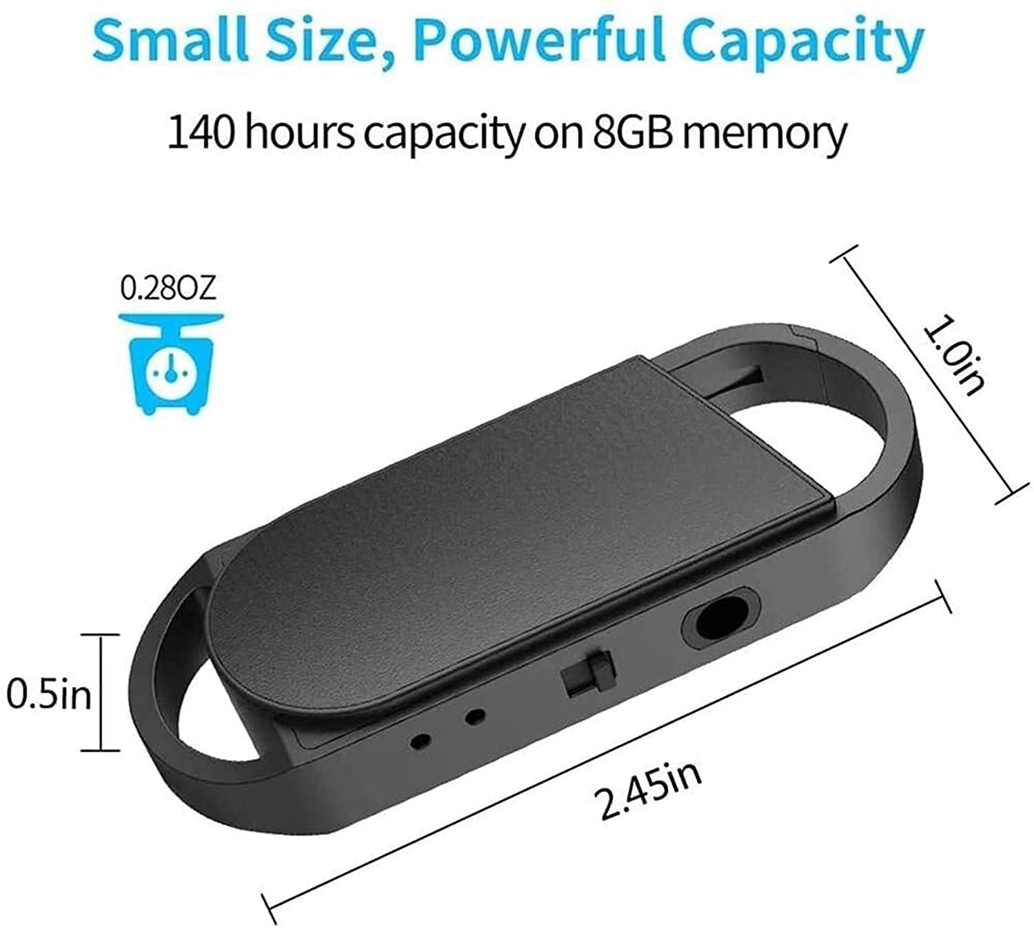 Llavero Grabadora de Voz, grabadora de Audio Recargable de 32 GB con reproducción y Auricular, Mini Cinta portátil dictáfono con reducción de Ruido Inteligente, USB