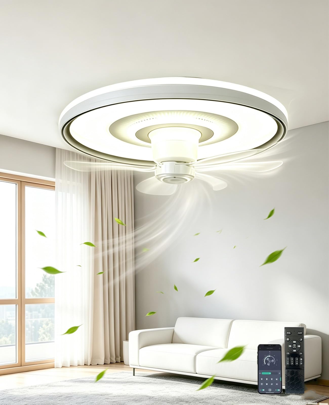 ventilatore da soffitto con luce 50 cm La ventola è orientabile lampadario ventilatore da soffitto, 6 velocità, 3000K-6500K, dimmerabile telecomando e app per soggiorno, camera da letto, ufficio