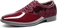 Sapato social masculino clássico com cadarço Caden brilhante veludo formal Oxford, Vermelho escuro, 37