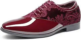 Sapato social masculino clássico com cadarço Caden brilhante veludo formal Oxford, Vermelho escuro, 37