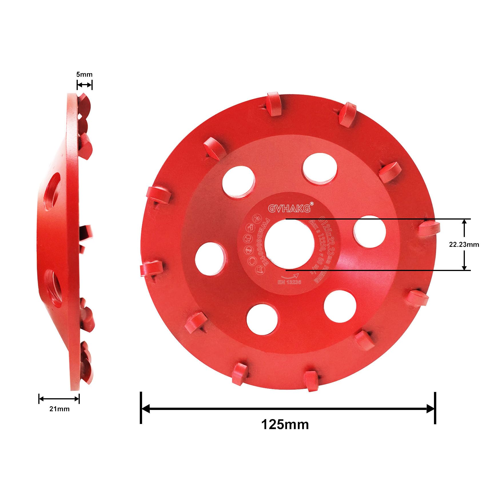 PKD - Disco abrasivo da 125 mm con 12 segmenti (125 x 22,23 mm) | PKD - Disco abrasivo diamantato, 125 mm, per massetto, cemento, rivestimenti in resina epossidica, rivestimenti colorati